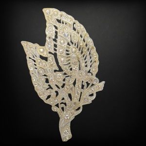 Vintage Signed New England Glass Works Art Deco Pave Rhinestone Leaf Brooch